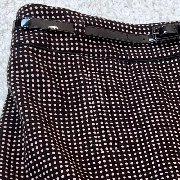 Ann Taylor Wool Brown Pink Polka Dot Belted A Line Skirt Size 16 Knee Length - Picture 5 of 11
